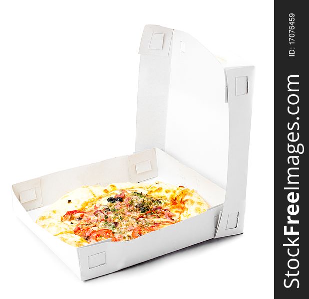 Pizza in a takeaway box