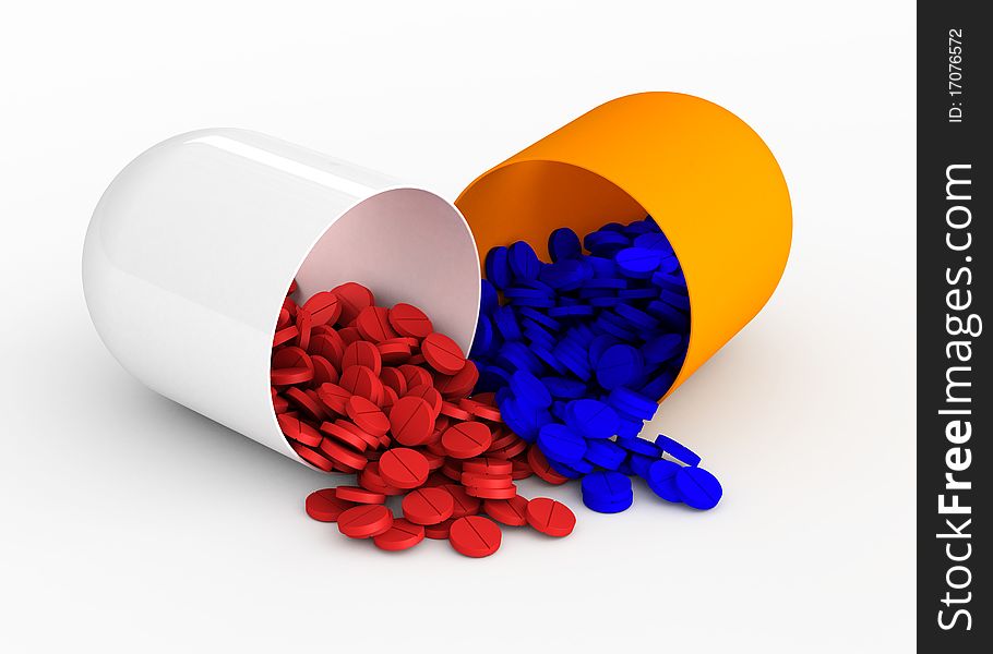 Red and blue tablets out of the pill