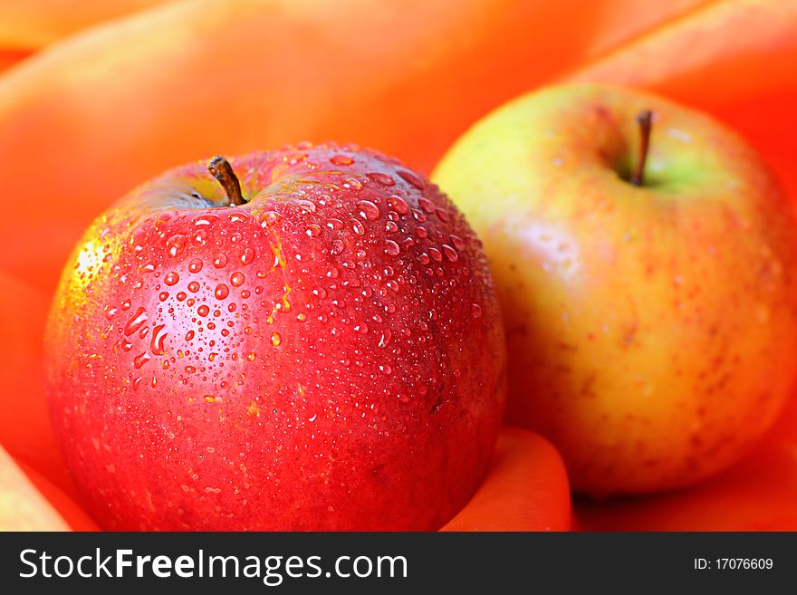 Fresh apple with water drops