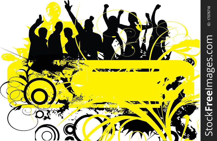 People dancing on yellow grunge background