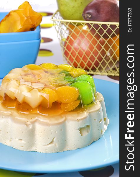 Fruit jelly with tangerine mousse. Fruit jelly with tangerine mousse