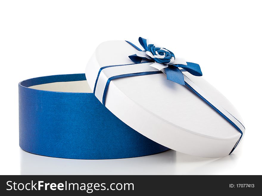 Gift box with blue ribbon