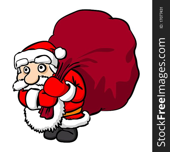 Santa Claus carry big sack of presents. Cartoon illustration. Santa Claus carry big sack of presents. Cartoon illustration.