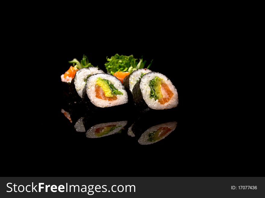 Sushi on the black background