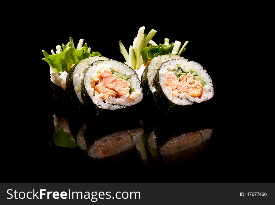 Sushi on the black background