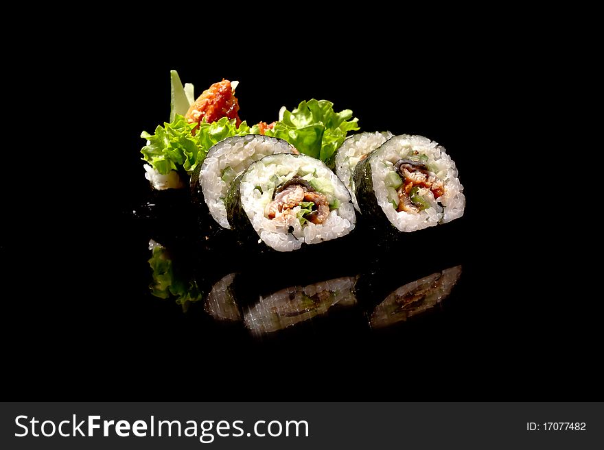 Sushi on the black background