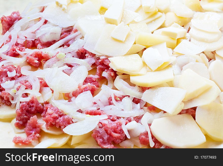 Raw meat pie is ready to bake in oven stove