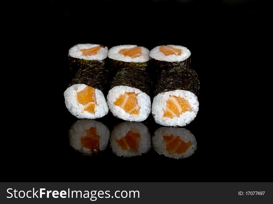 Sushi on the black background