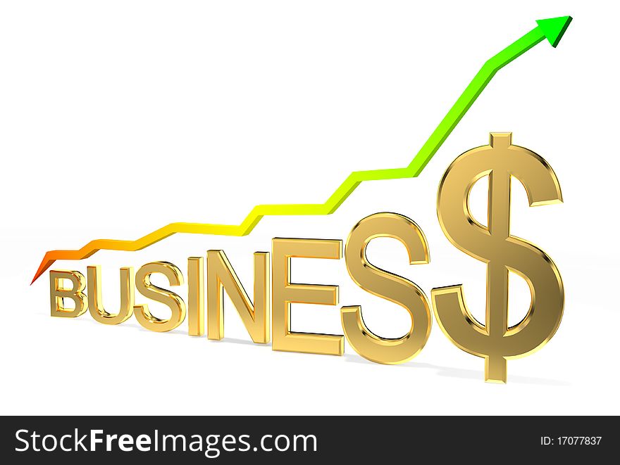 Arrow sign pointing up with business word. Arrow sign pointing up with business word