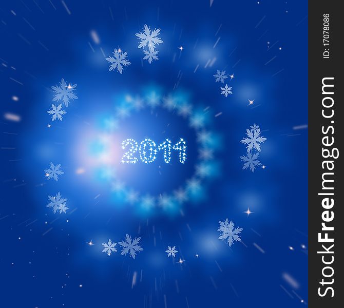 Blue New Year 2011 holiday space and snowflakes background. Blue New Year 2011 holiday space and snowflakes background