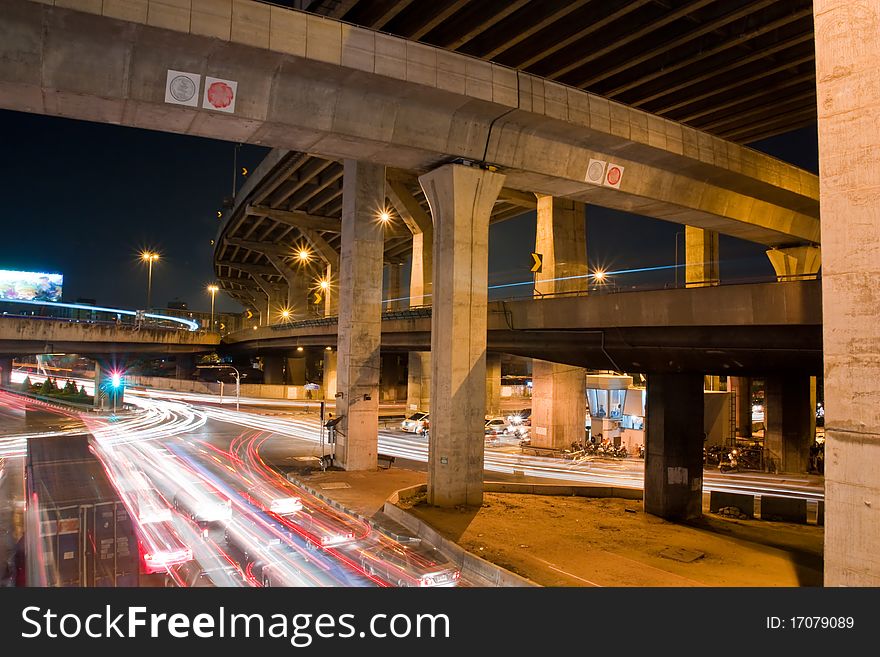 Express way in the night of Bangkok city Thailand