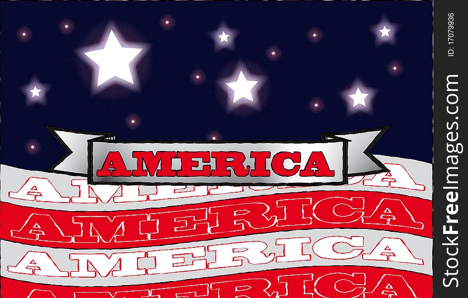 Backgroung of an american flag and glowing stars