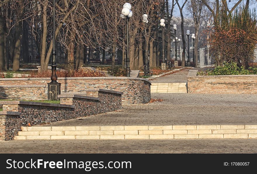 Alley In A City Park In Autumn