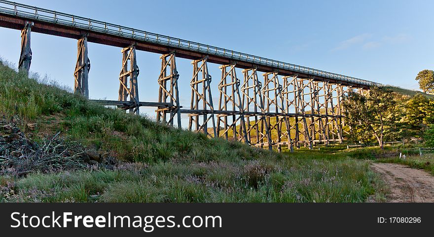 A handbuilt historic trestle bridge built for the railway in the late 19th century. A handbuilt historic trestle bridge built for the railway in the late 19th century.