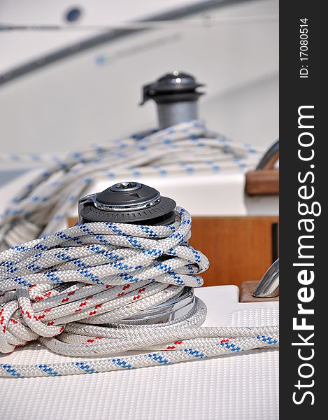 Rope Wraping On Bollard Of Yacht