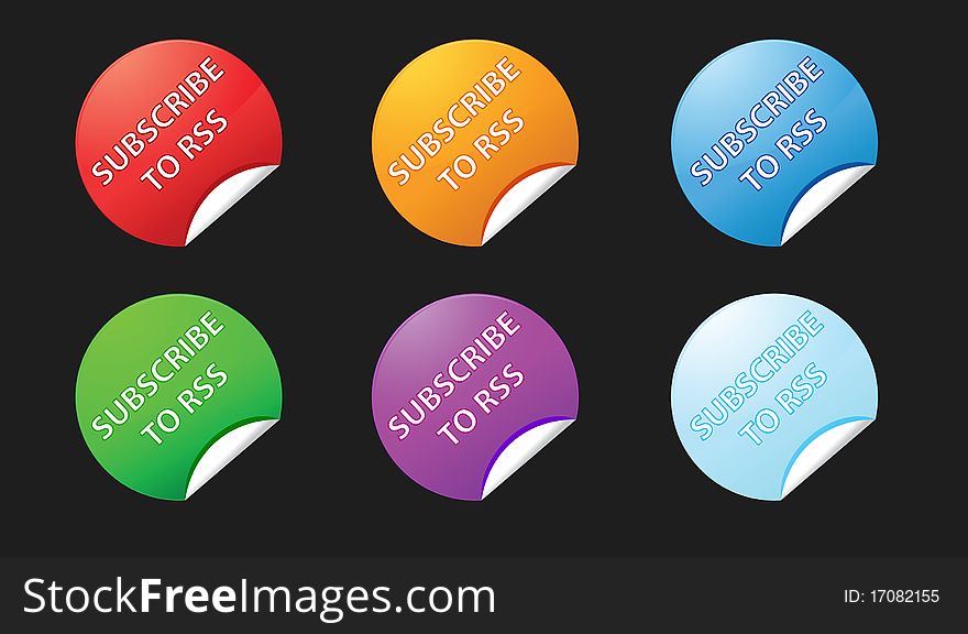 Stickers Subscribe to RSS on a black background