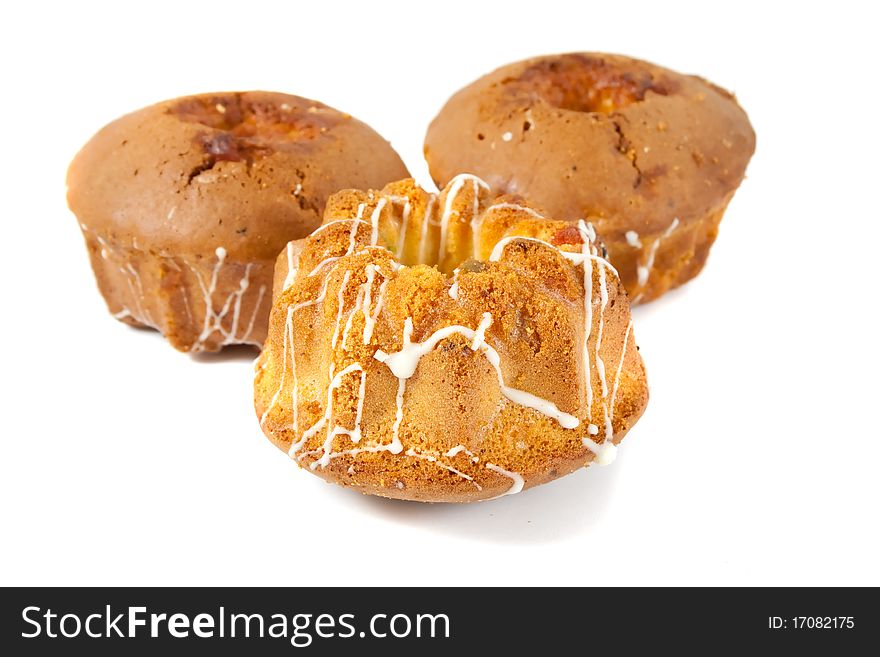Three  muffins on a white background