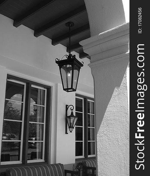 The porch of the St. Francis Hotel in downtown Santa Fe, New Mexico. . The porch of the St. Francis Hotel in downtown Santa Fe, New Mexico.