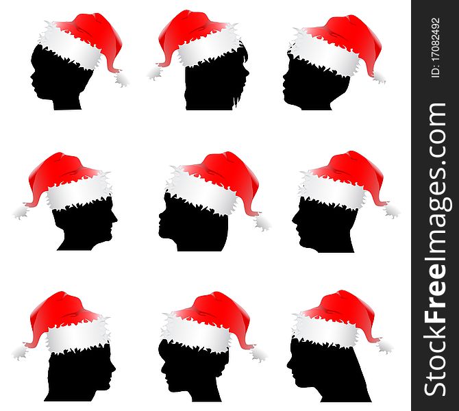vector set of santa claus red hat with face vector