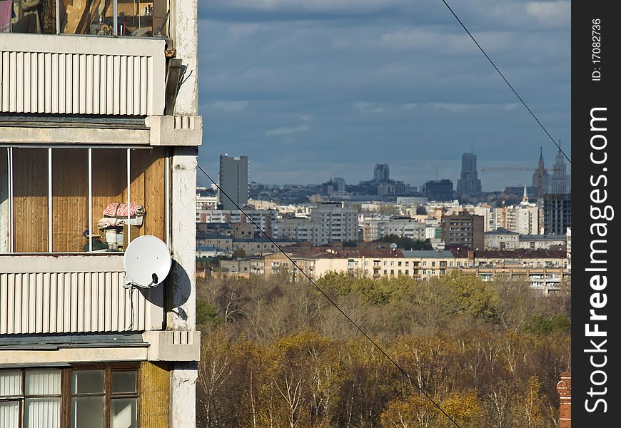 Bird fly city view. Russia.