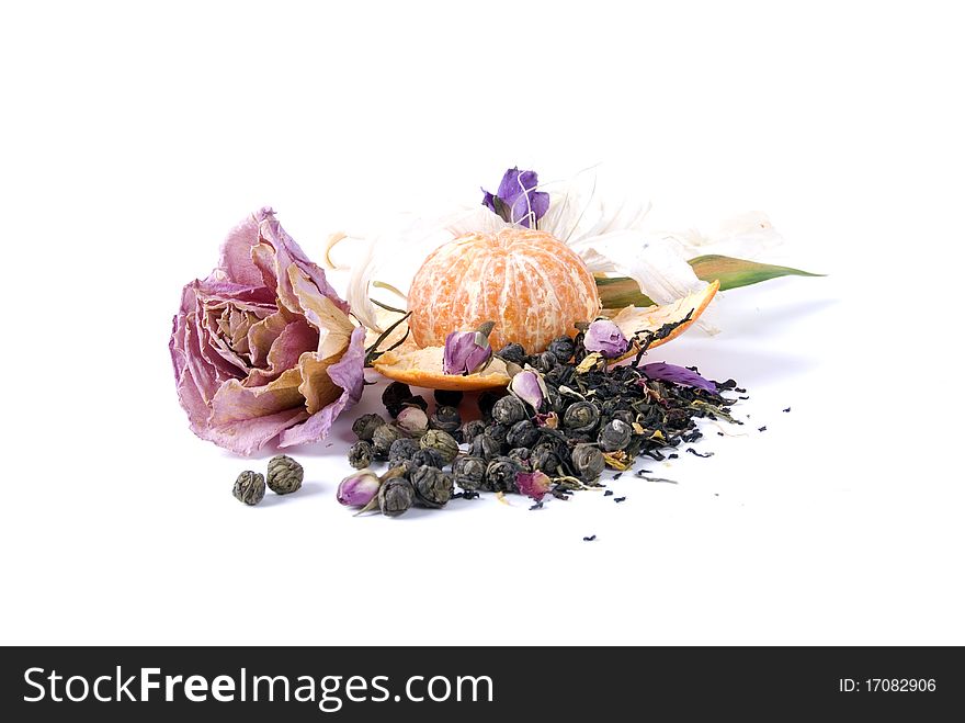 Composition made of dried flowers and citrus. Composition made of dried flowers and citrus