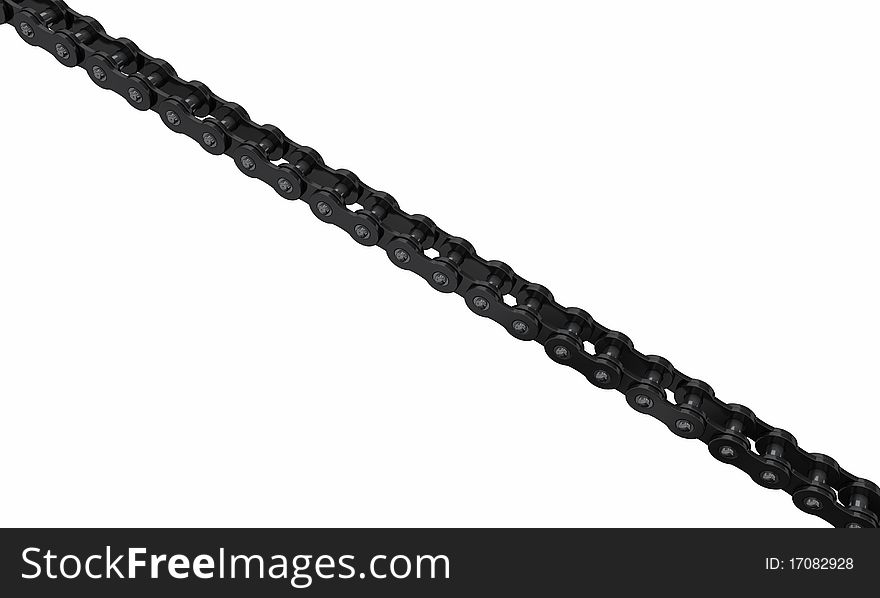 A big shiny black roller chain. Isolated on a white background