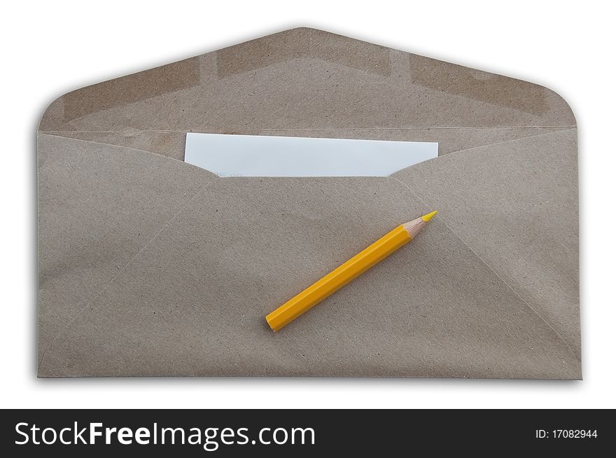 Yellow pencil and envelope as white isolate background