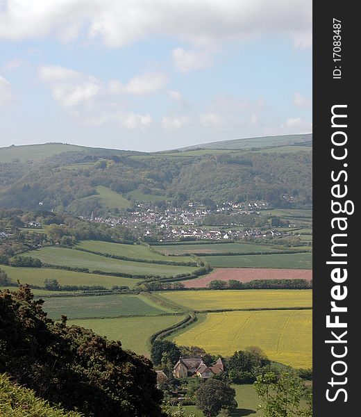 View over fields and meadows of Porlock Bay in Exmoor. View over fields and meadows of Porlock Bay in Exmoor