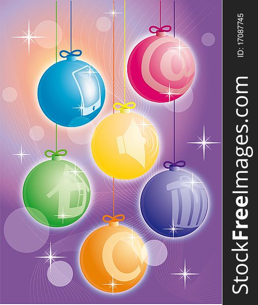 new year icons-balls on new year background