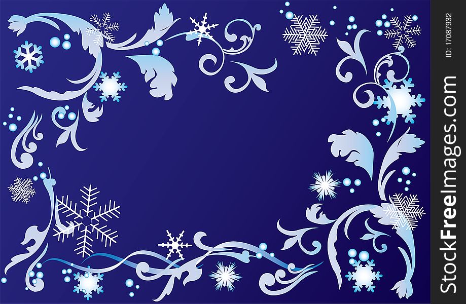 Abstract frame with snowflakes and ornaments on a blue background. Abstract frame with snowflakes and ornaments on a blue background.