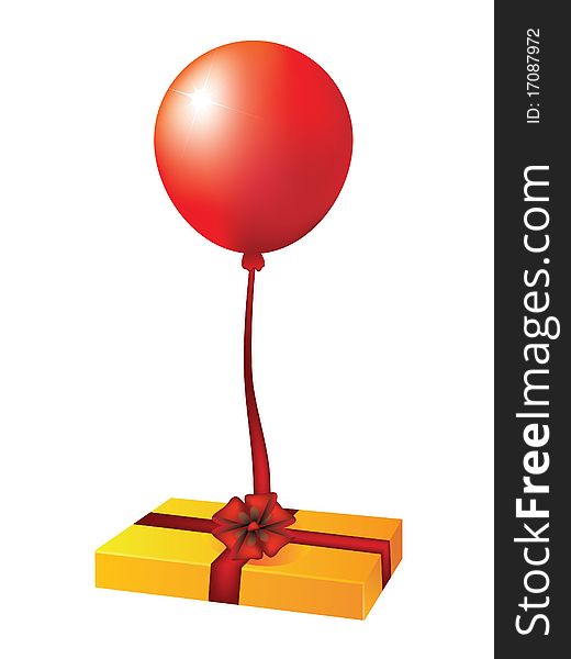 Box with a gift and a red ribbon and a red ball on a white background. Box with a gift and a red ribbon and a red ball on a white background.