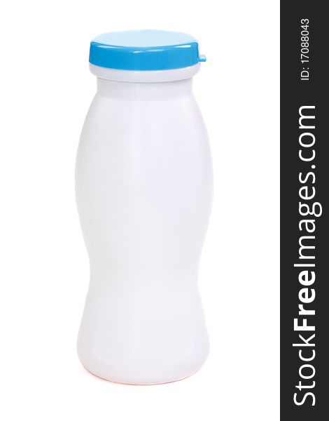 Plastic bottle with blue lid on white background