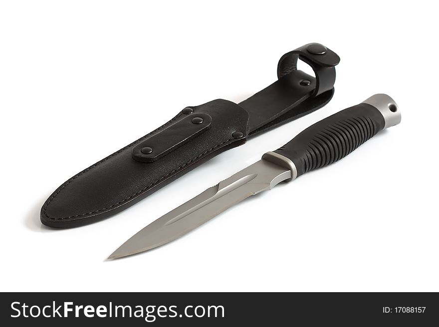 Carving knife with sheath on a white background