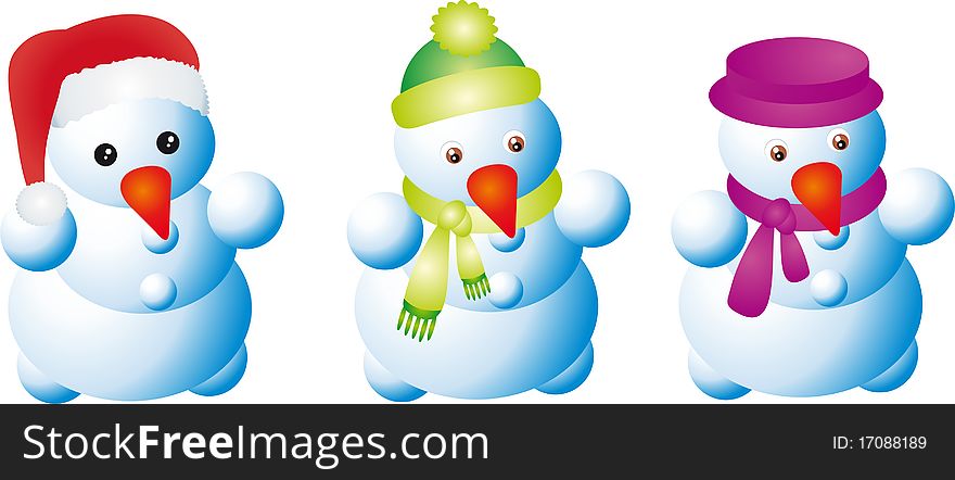 Collection of Traditional Snowman. Isolated on white background.