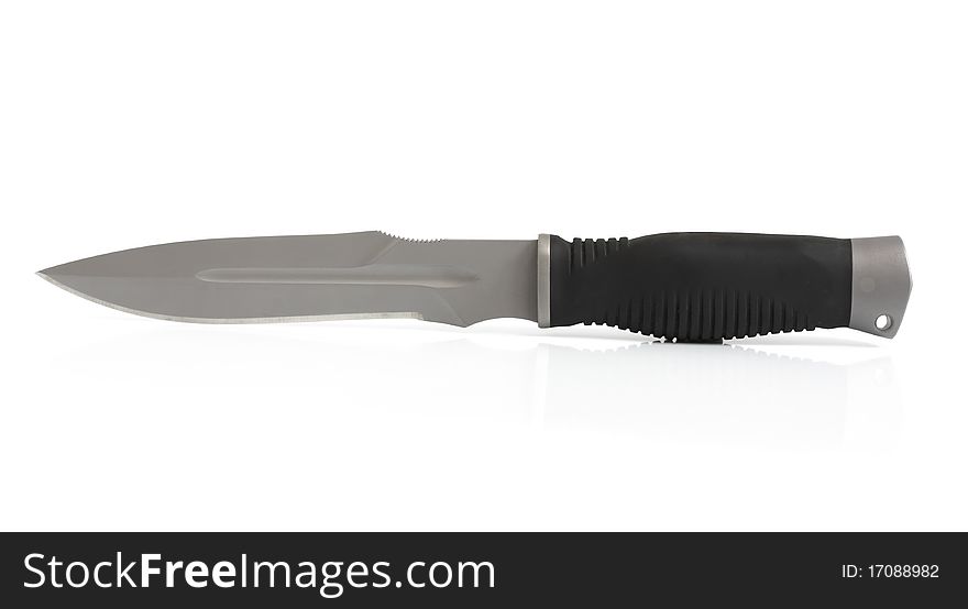 Carving knife with black handle on a white background