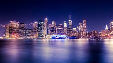 Lower Manhattan Skyscrapers From New York City Harbor At Night Royalty Free Stock Image Lower Manhattan Skyscrapers From New York City Harbor At Night Royalty Free Stock Image