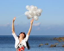 Happy Young Woman Enjoying Summer Vacation Stock Images