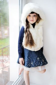 Adorable Small Girl In White Fur Hood Royalty Free Stock Photo Adorable Small Girl In White Fur Hood Royalty Free Stock Photo