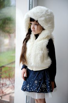 Adorable Small Girl In White Fur Hood Royalty Free Stock Photo Adorable Small Girl In White Fur Hood Royalty Free Stock Photo