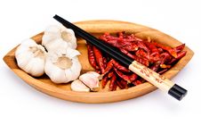Chop Sticks, Chili Fruit And Garlic Royalty Free Stock Photo Chop Sticks, Chili Fruit And Garlic Royalty Free Stock Photo