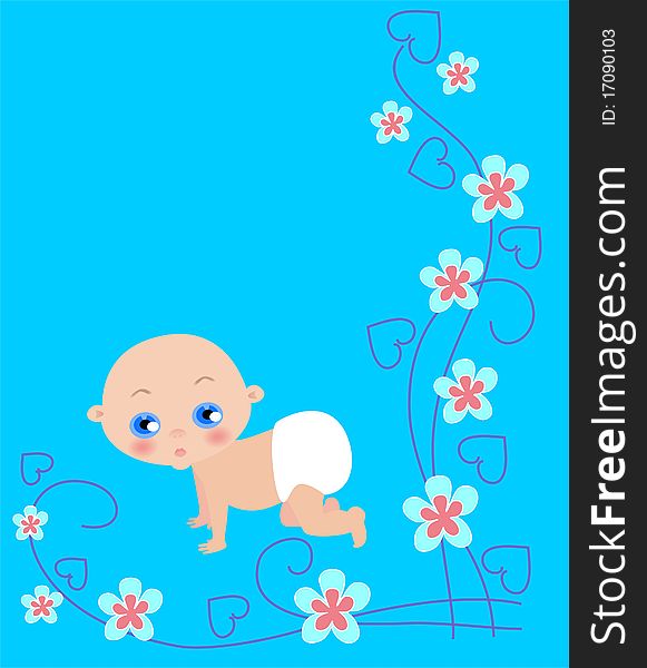 The newborn boy on a blue background.Illustration. The newborn boy on a blue background.Illustration