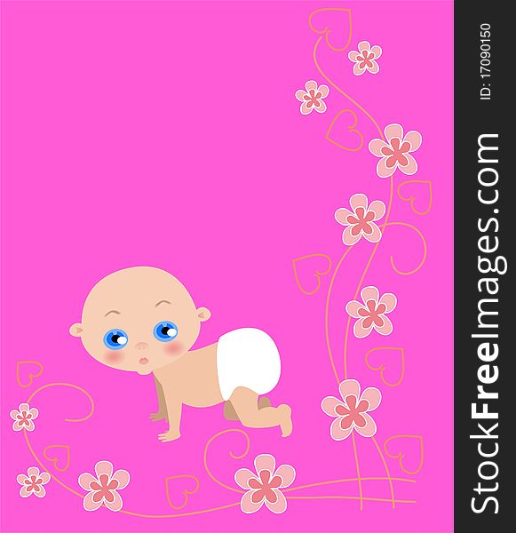 The newborn girl on a pink background.Illustration. The newborn girl on a pink background.Illustration