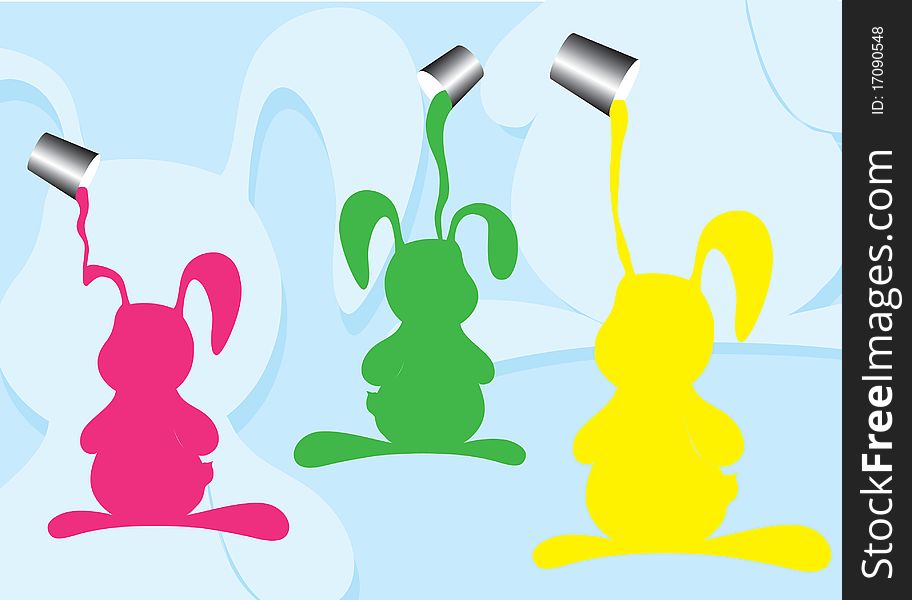 Colored rabbits out of the bucket