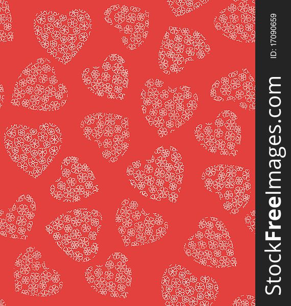 Seamless red background with hearts