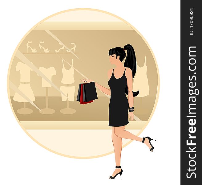 Vector Illustration Of Shopping Woman