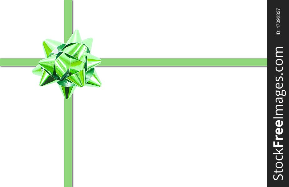 Green gift ribbon over a white background