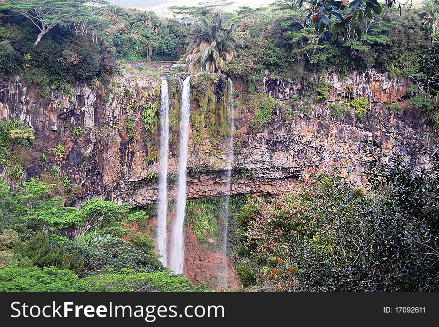 A waterfall in a tropical forest