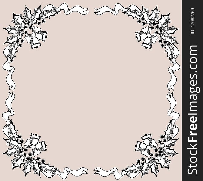 Christmas frame.Vintage background with Holly sprig for design. Christmas frame.Vintage background with Holly sprig for design