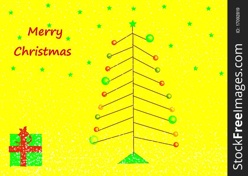Christmas tree on yellow background