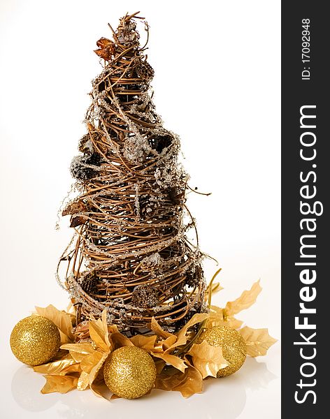 A vertical image of a willow christmas tree